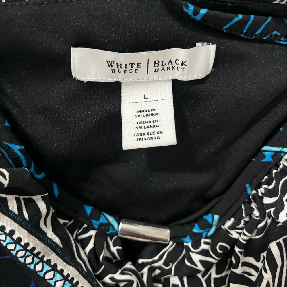 White House Black Market Black and Blue Patterned Dress